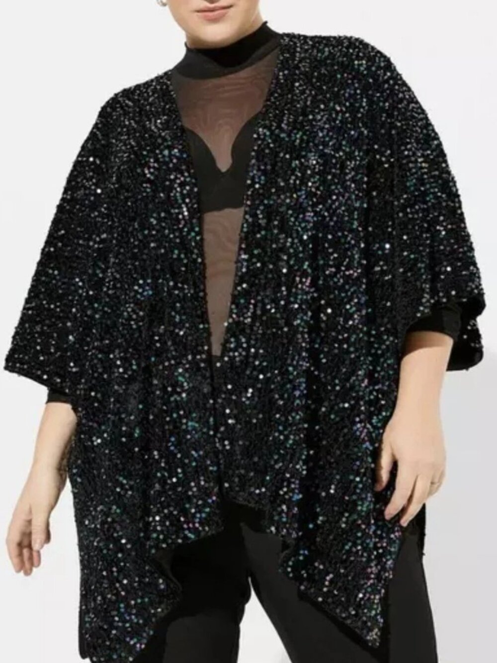 NWT - Torrid One Size Black/Multi Sequin Ruana/Cape/Wrap